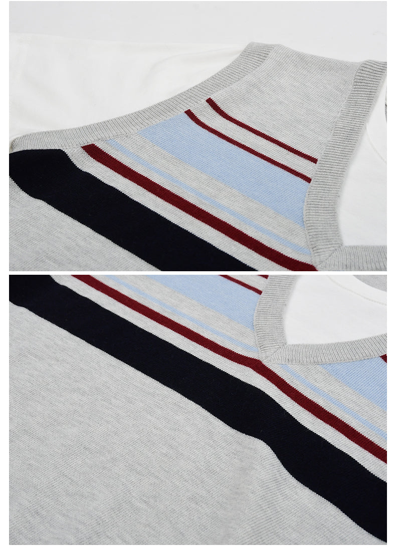 Faux Layered Striped Vest Tee