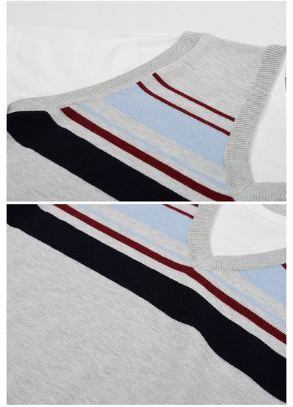 Faux Layered Striped Vest Tee