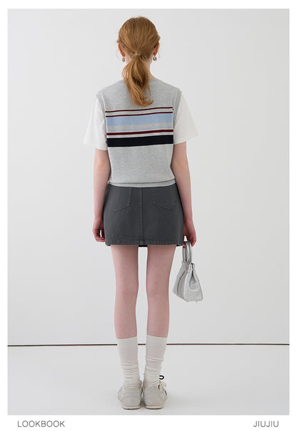 Faux Layered Striped Vest Tee