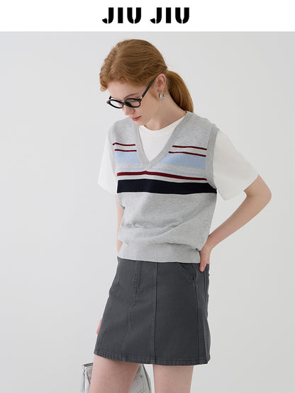 Faux Layered Striped Vest Tee
