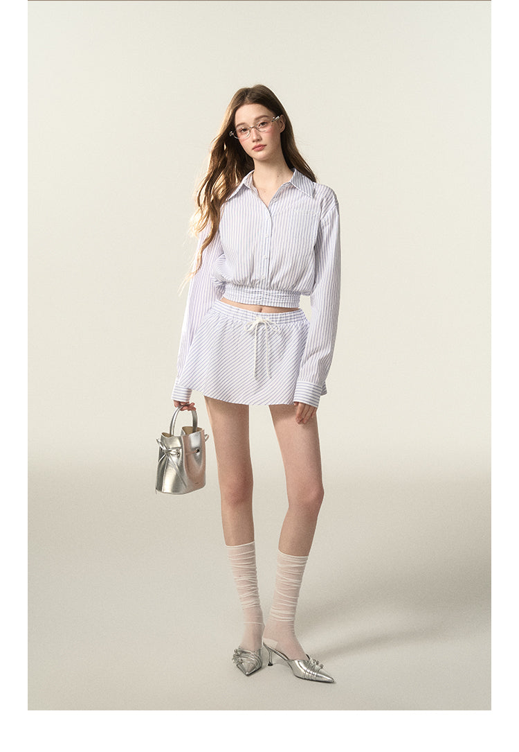 Cropped Striped Shirt And A-Line Mini Skirt