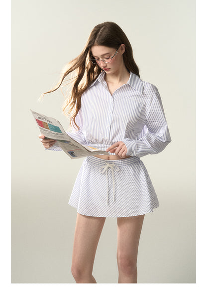 Cropped Striped Shirt And A-Line Mini Skirt