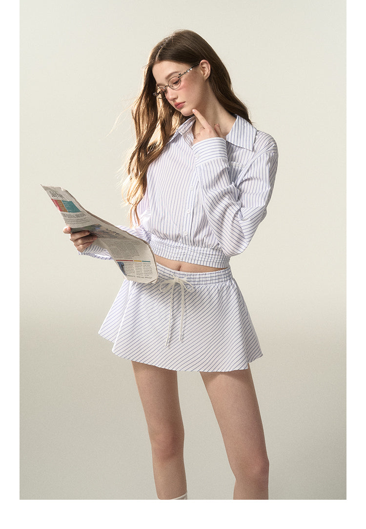Cropped Striped Shirt And A-Line Mini Skirt