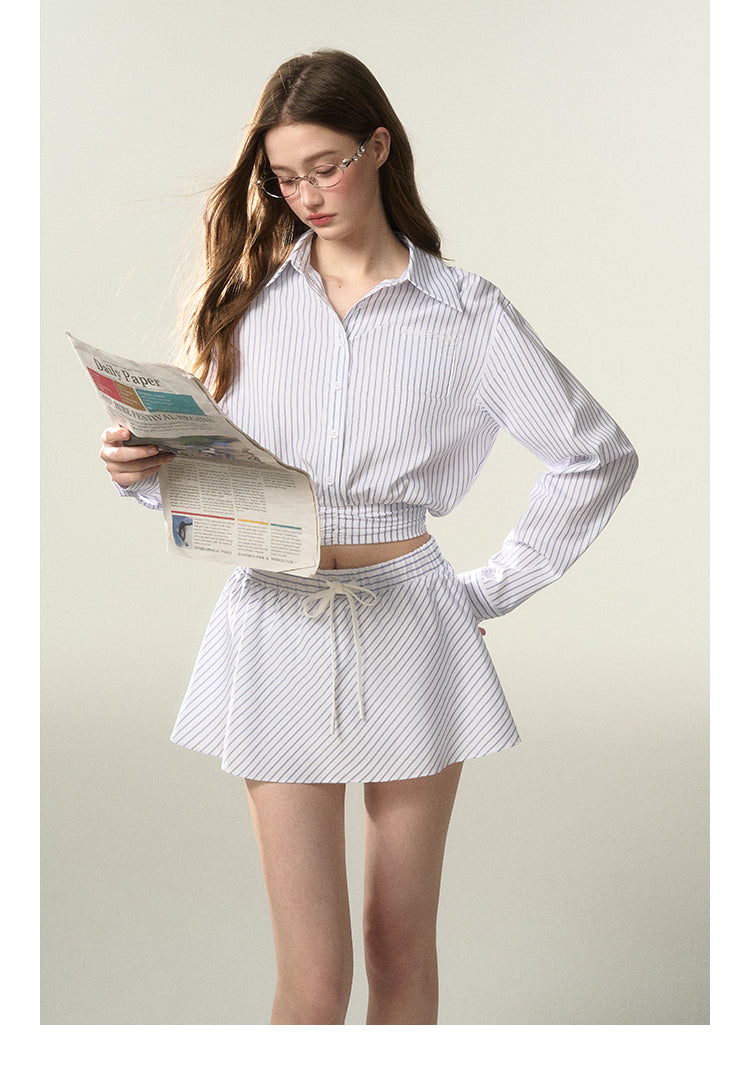 Cropped Striped Shirt And A-Line Mini Skirt