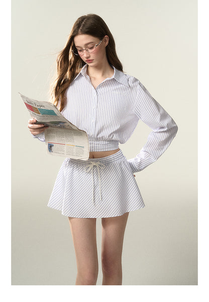 Cropped Striped Shirt And A-Line Mini Skirt