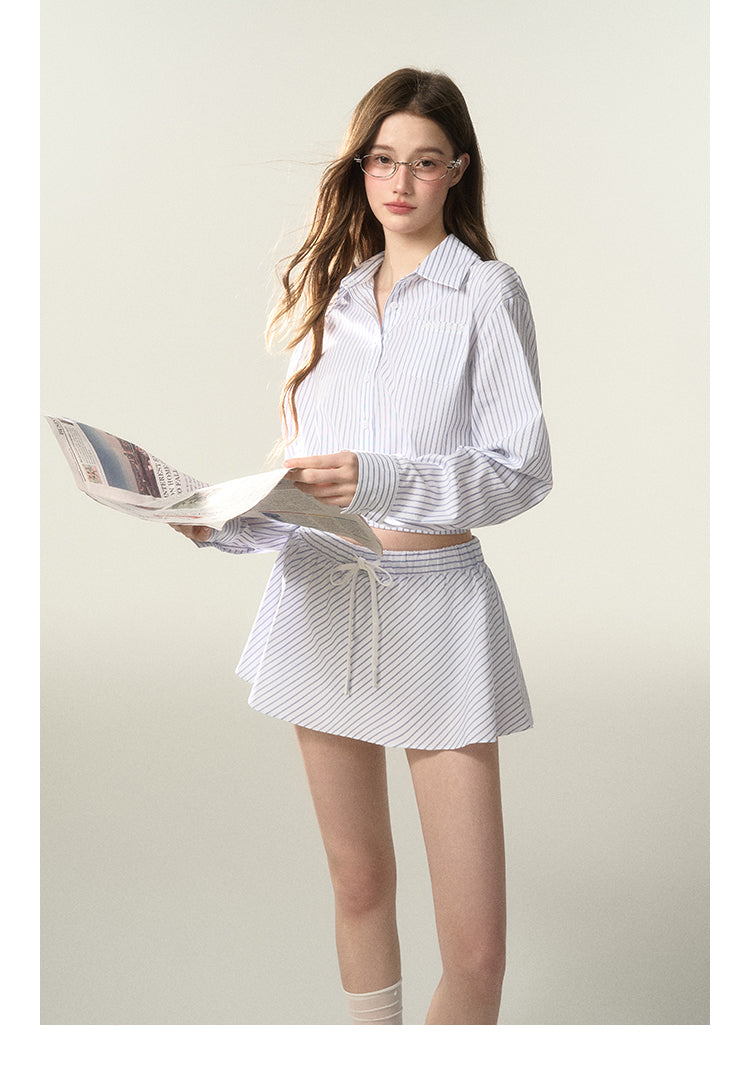 Cropped Striped Shirt And A-Line Mini Skirt