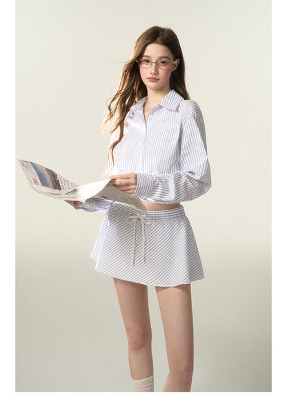 Cropped Striped Shirt And A-Line Mini Skirt