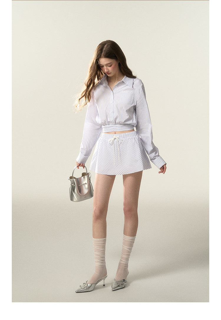 Cropped Striped Shirt And A-Line Mini Skirt