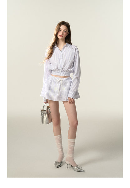 Cropped Striped Shirt And A-Line Mini Skirt