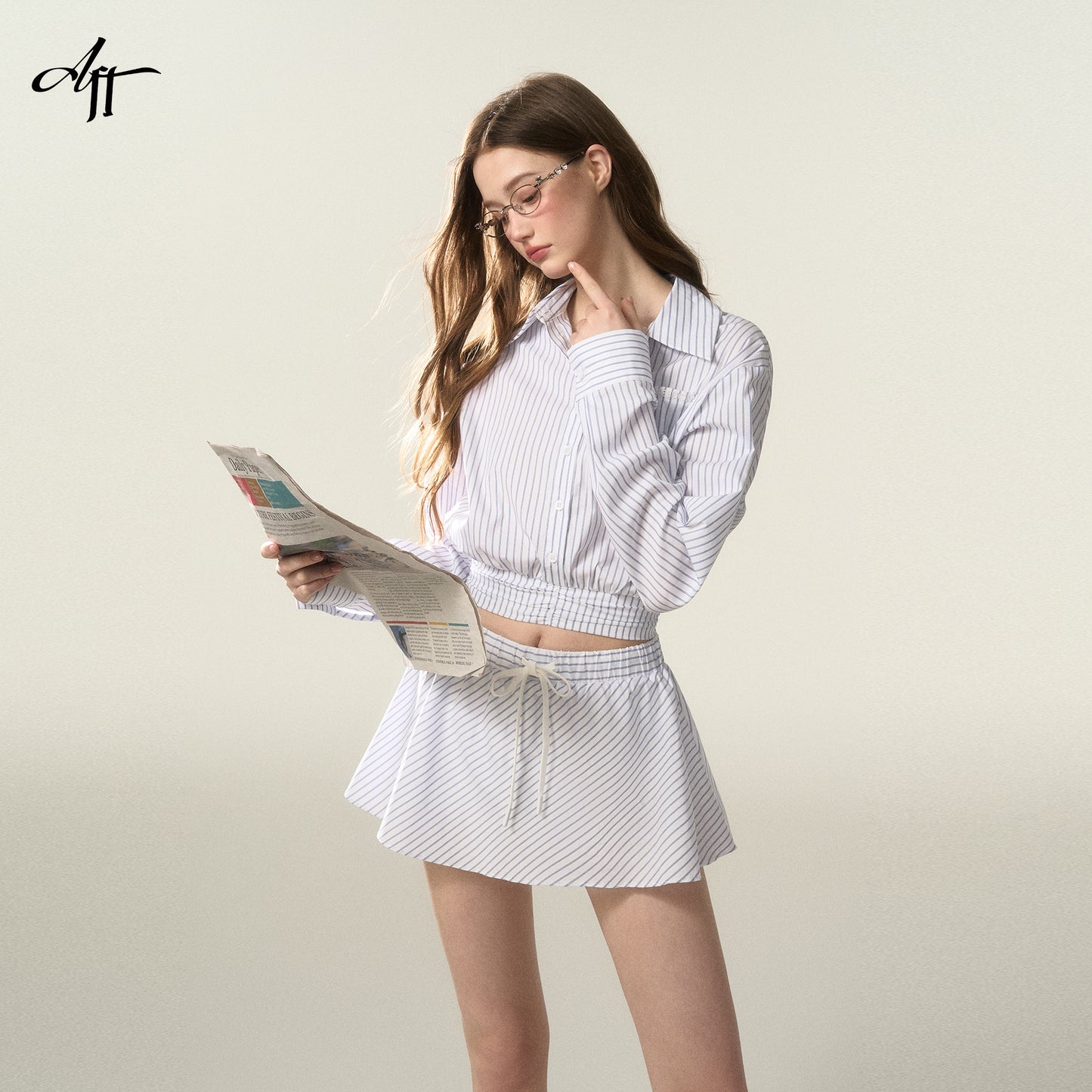 Cropped Striped Shirt And A-Line Mini Skirt