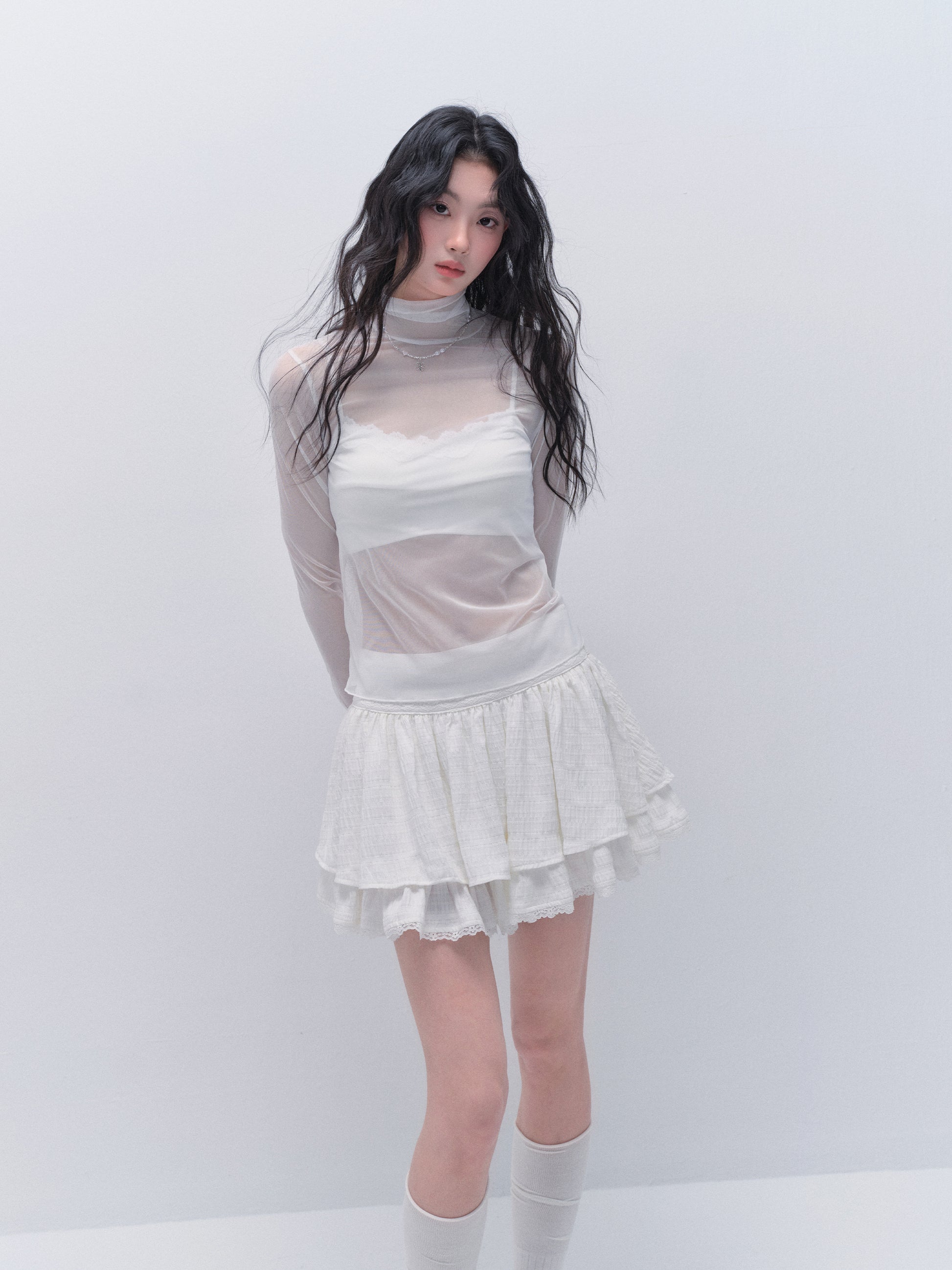 Versatile Sheer Turtleneck Mesh Top