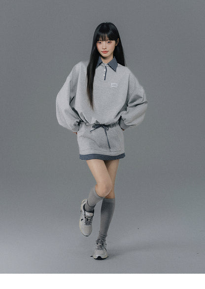 Sweatshirt Dress With Check Layer Look