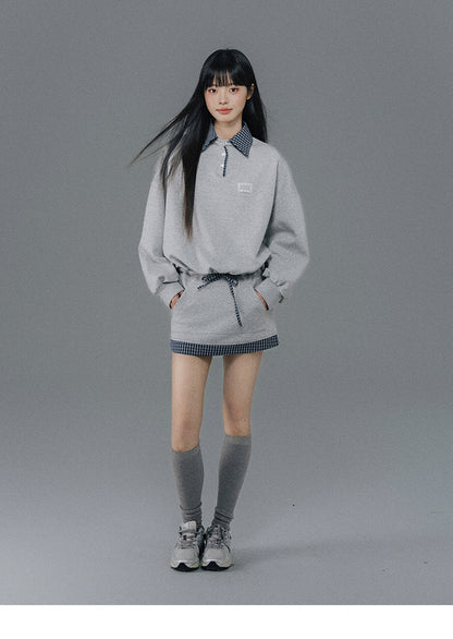 Sweatshirt Dress With Check Layer Look