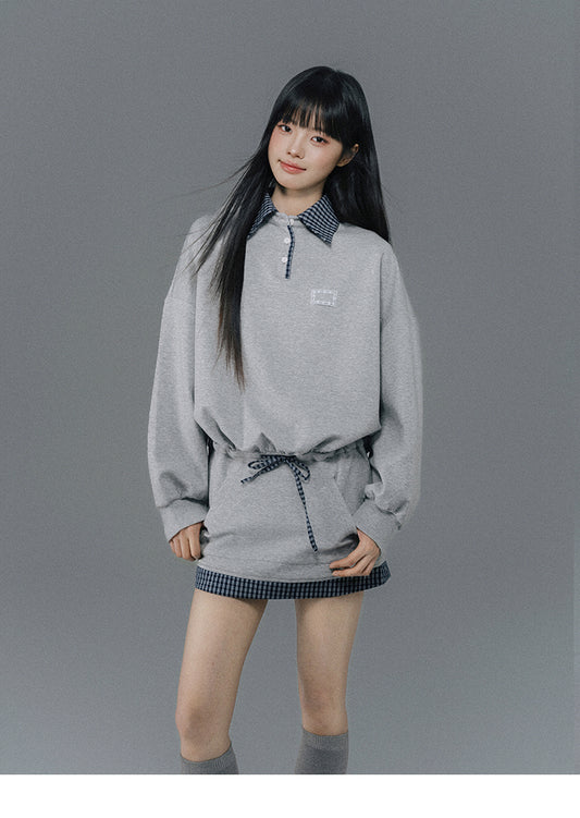 Sweatshirt Dress With Check Layer Look