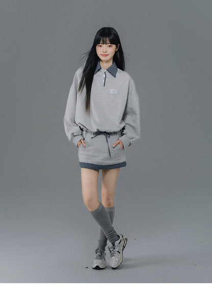 Sweatshirt Dress With Check Layer Look