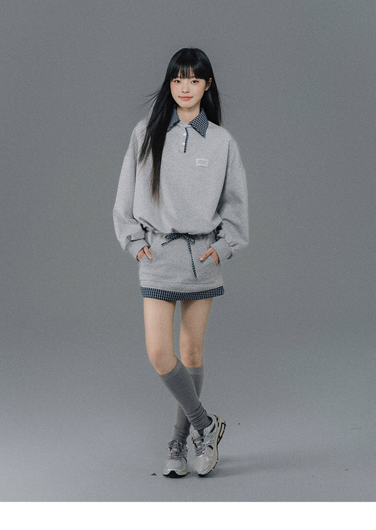 Sweatshirt Dress With Check Layer Look