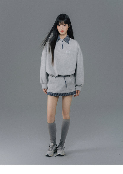 Sweatshirt Dress With Check Layer Look