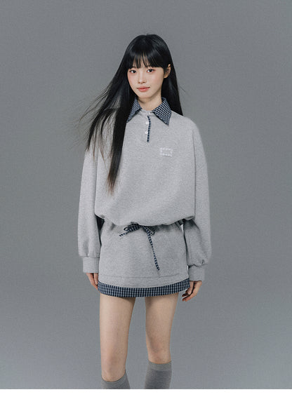 Sweatshirt Dress With Check Layer Look