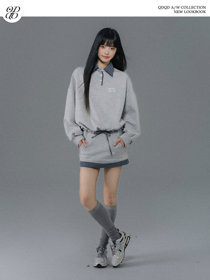 Sweatshirt Dress With Check Layer Look