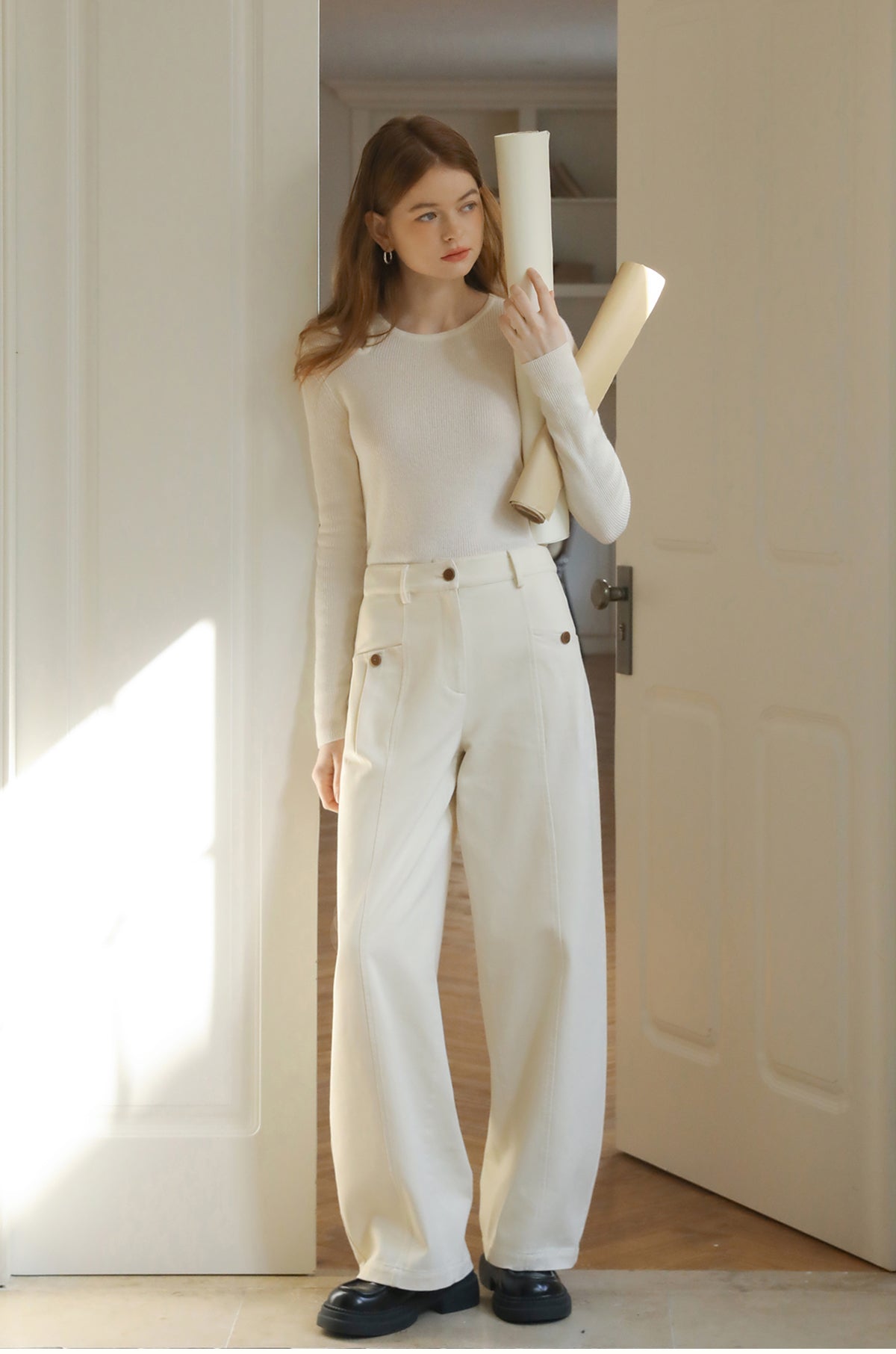Center-Seam High-Waist Casual Pants