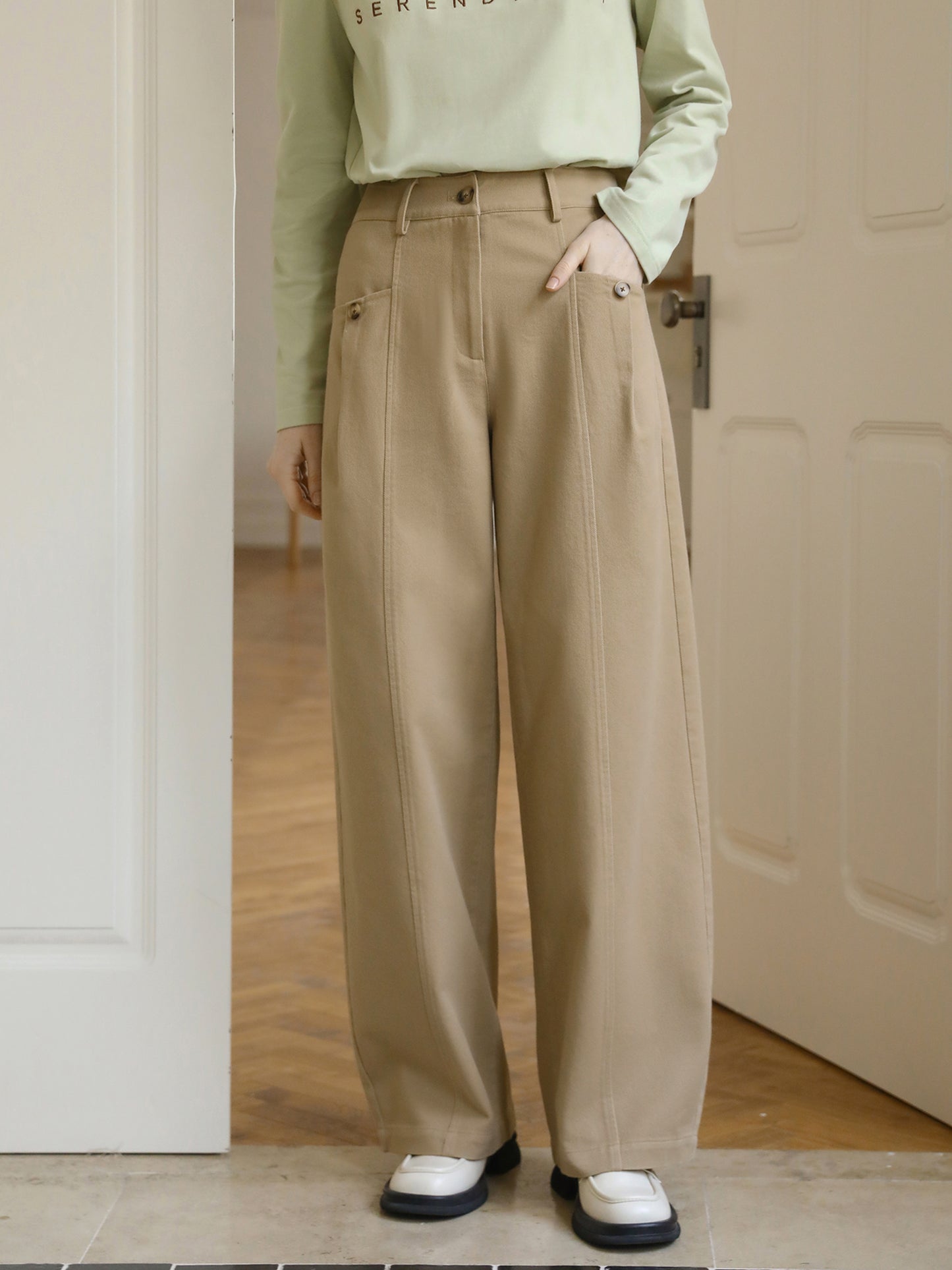 Center-Seam High-Waist Casual Pants