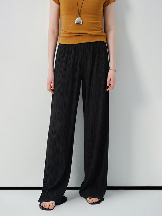 Crinkled Straight-Leg Pants