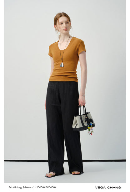Crinkled Straight-Leg Pants