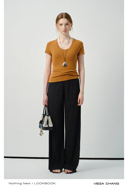 Crinkled Straight-Leg Pants