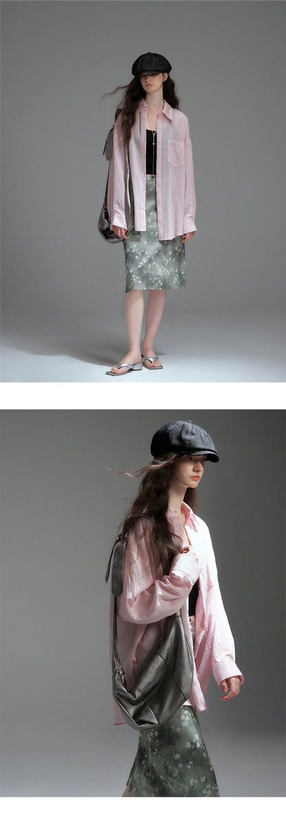 Stripe-Textured Sun Protection Shirt