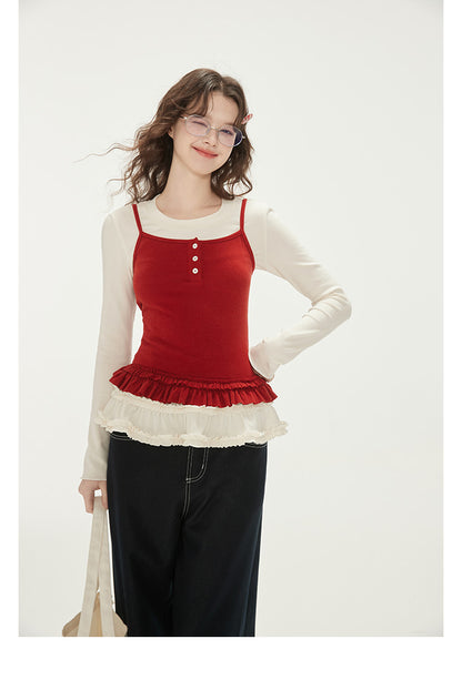 Ruffle Hem T-Shirt And Matching Tomato Camisole