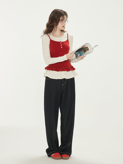 Ruffle Hem T-Shirt And Matching Tomato Camisole
