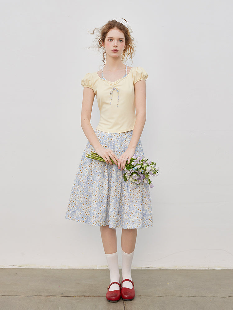 Short Puff-Sleeve Top With Halter Strap