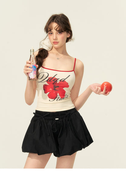 Contrast-Edged Floral Print Fitted Camisole