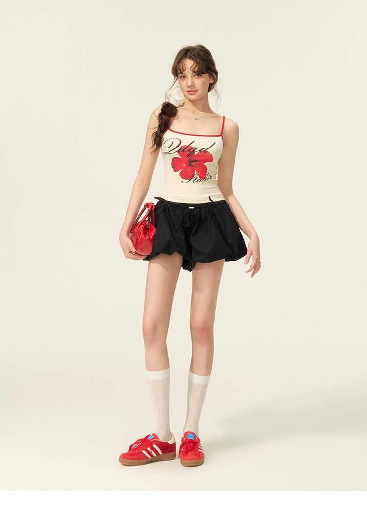 Contrast-Edged Floral Print Fitted Camisole