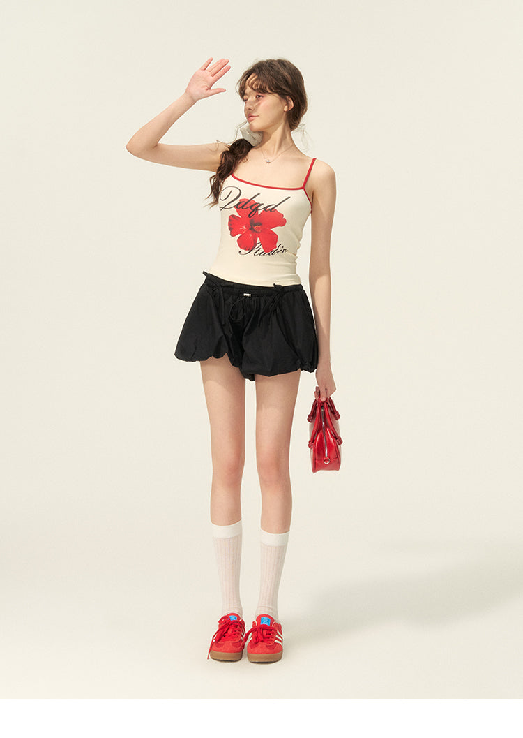 Contrast-Edged Floral Print Fitted Camisole