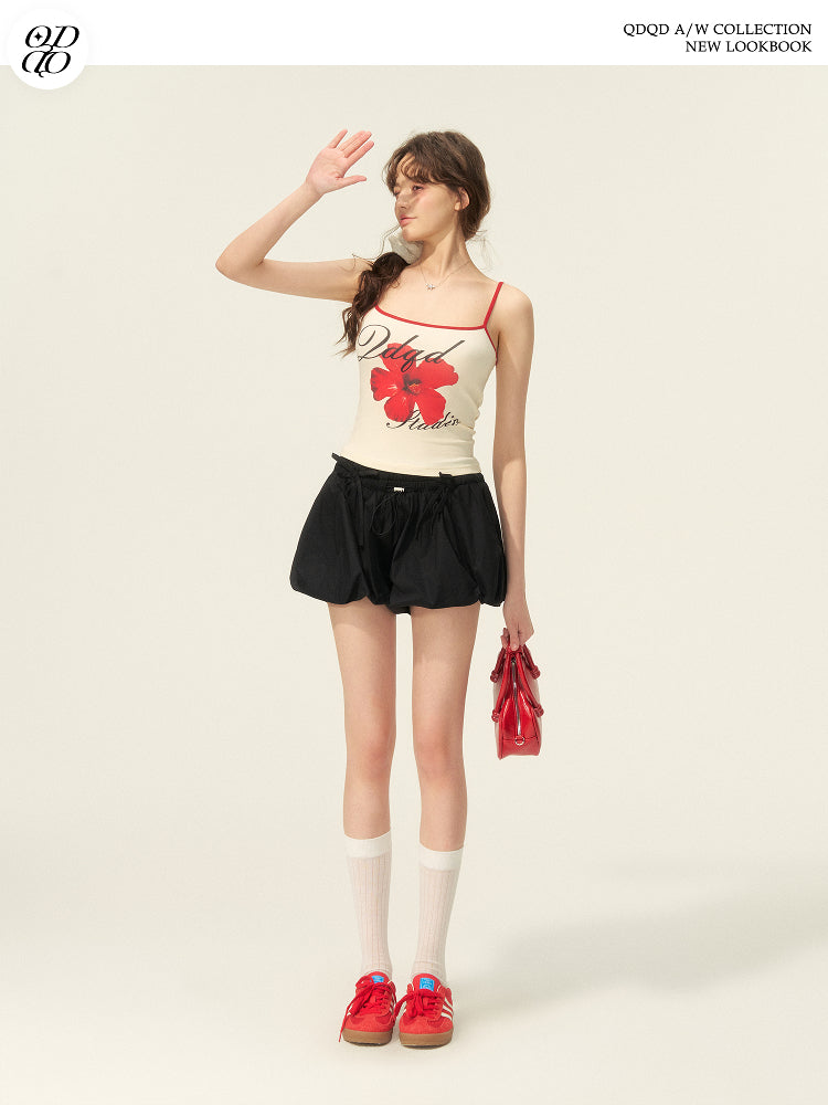 Contrast-Edged Floral Print Fitted Camisole