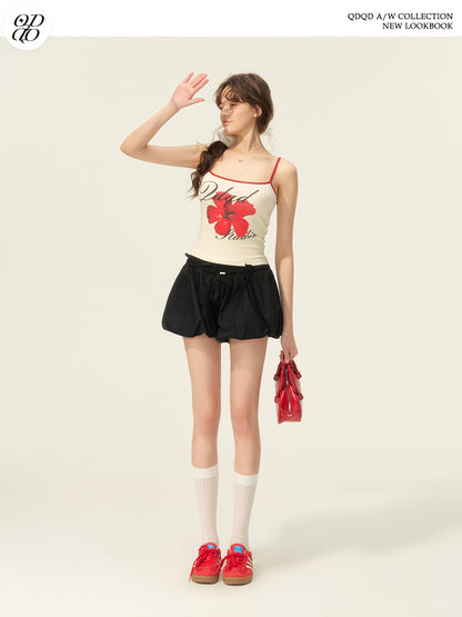 Contrast-Edged Floral Print Fitted Camisole
