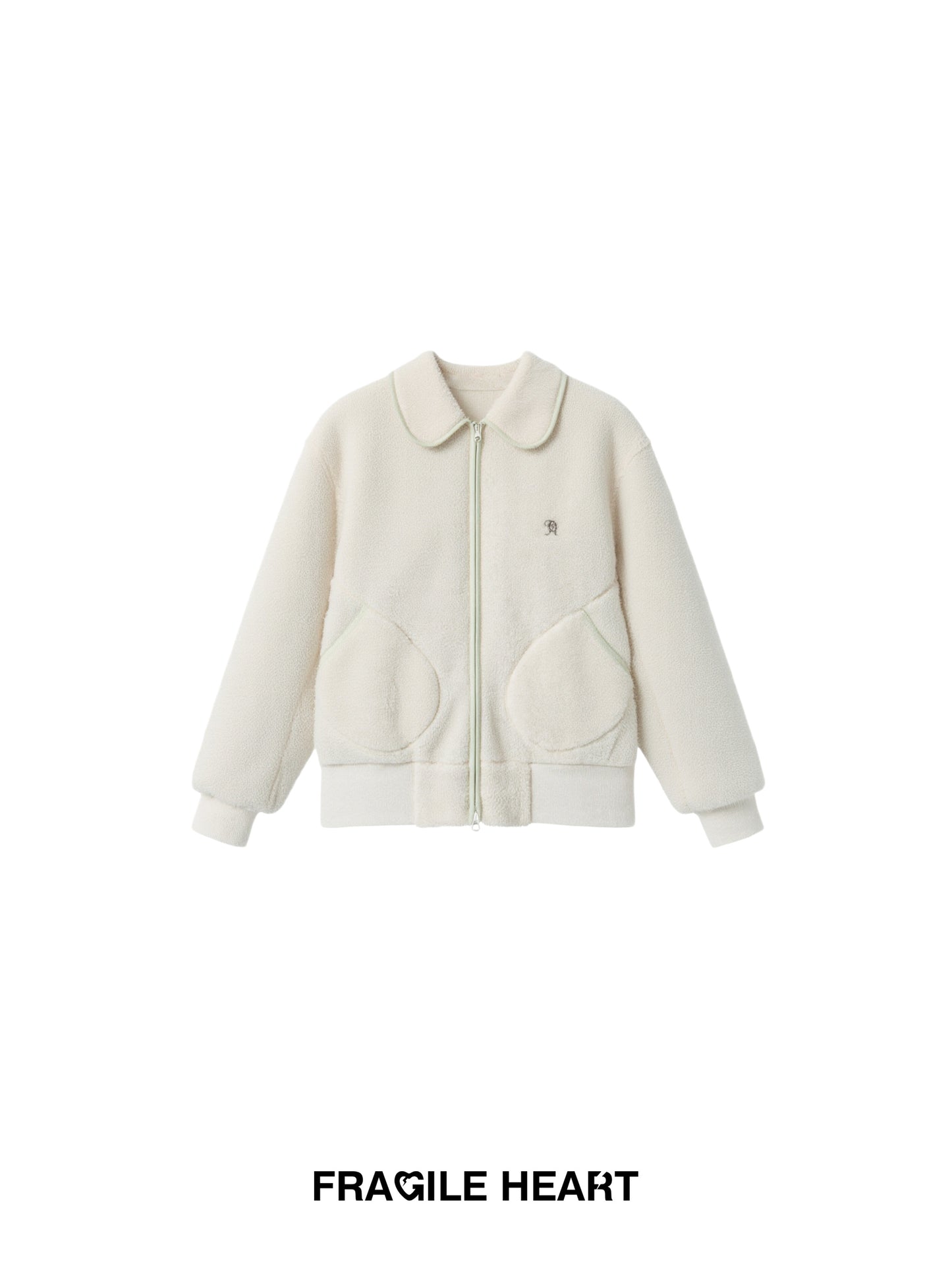 Faux Sheepskin Zip-Up Top With Peter Pan Collar