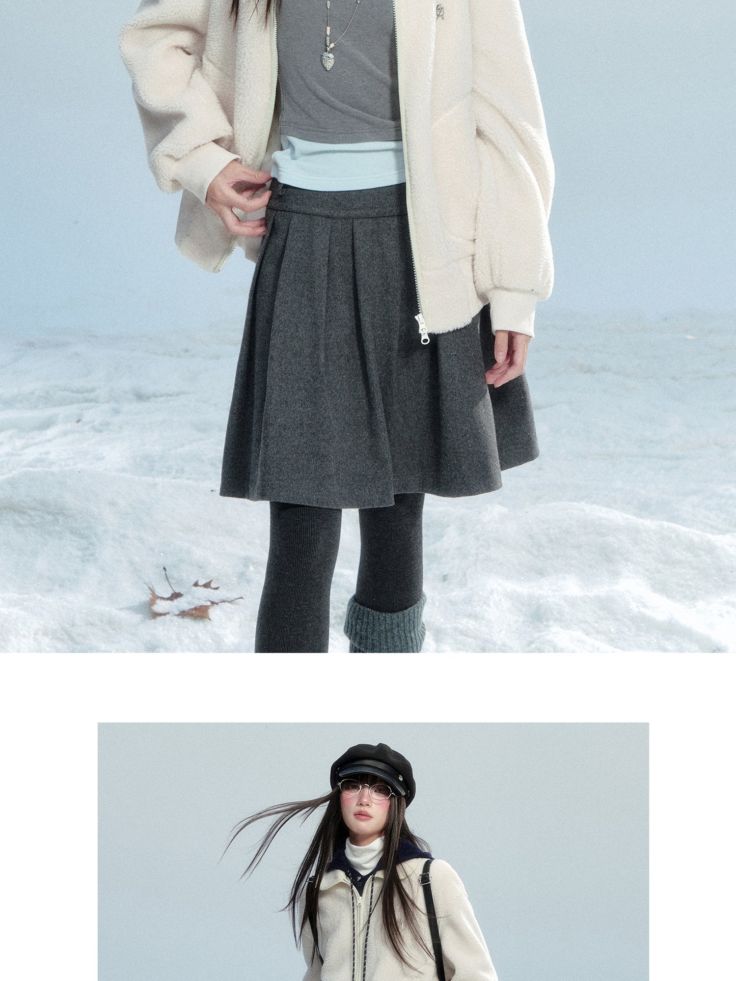 Faux Sheepskin Zip-Up Top With Peter Pan Collar