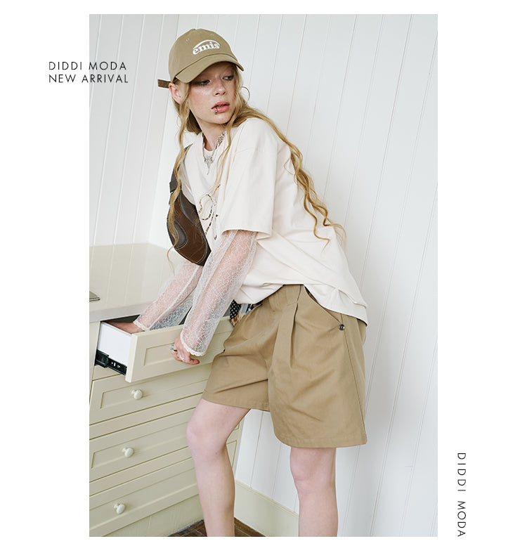 Tuck Shorts With Beaded Tie Belt