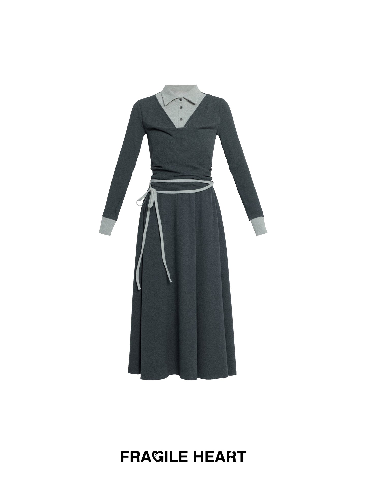 Polo Collar Layered-Look Cotton Knit Dress