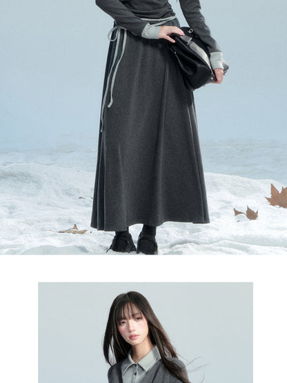 Polo Collar Layered-Look Cotton Knit Dress