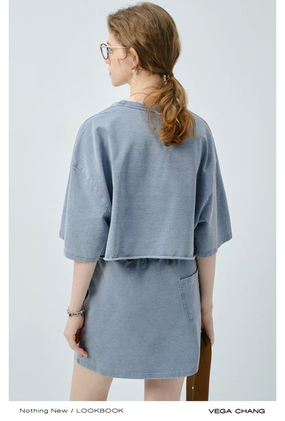 Washed Cotton Tee, Drawstring Skirt And Tank Top