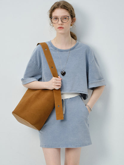 Washed Cotton Tee, Drawstring Skirt And Tank Top
