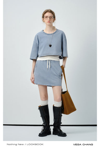 Washed Cotton Tee, Drawstring Skirt And Tank Top