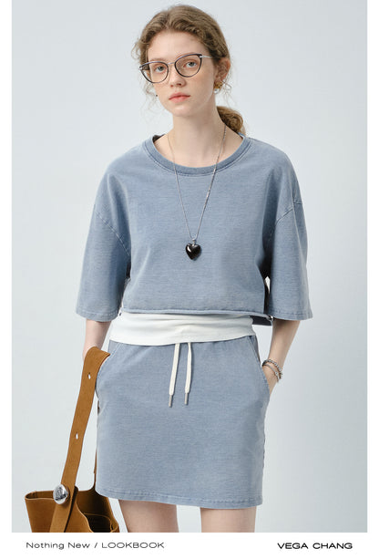 Washed Cotton Tee, Drawstring Skirt And Tank Top