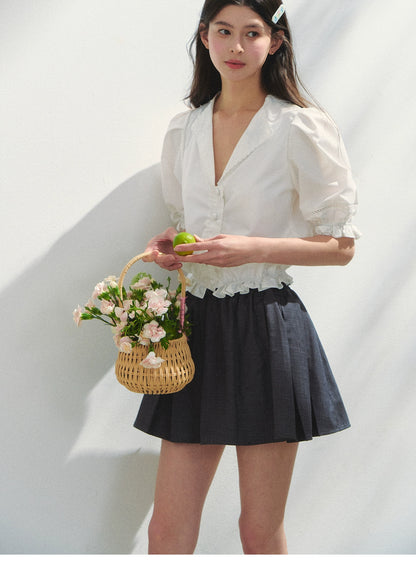 Embroidered V-Neck Blouse With Elbow-Length Sleeves