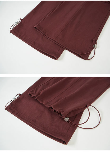 Drawstring Hem Cargo Pants With Oversized Pockets