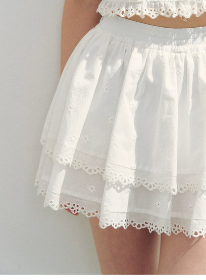 Puff-Sleeve Blouse & Tiered Skirt - Plain Or Plaid