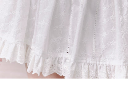 Lace Embroidered Ruffled Slim Blouse and Mini Skirt